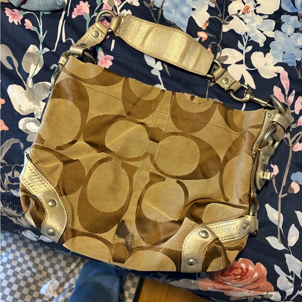 Coach Gold & Brown Signature Shoulder Bag